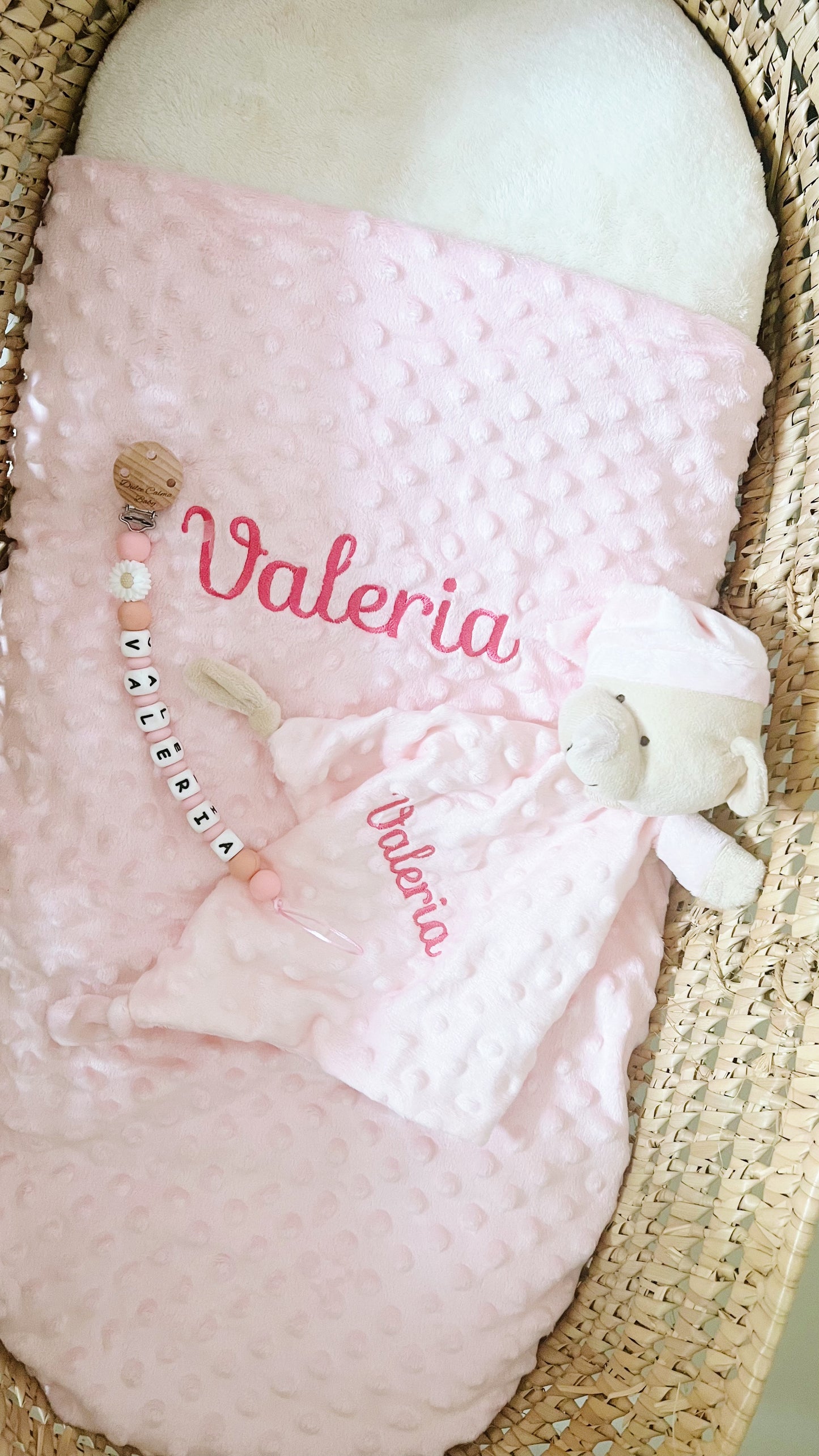 Pack Manta Personalizada con Doudou y Chupetero - Dormilón (Tono rosa)