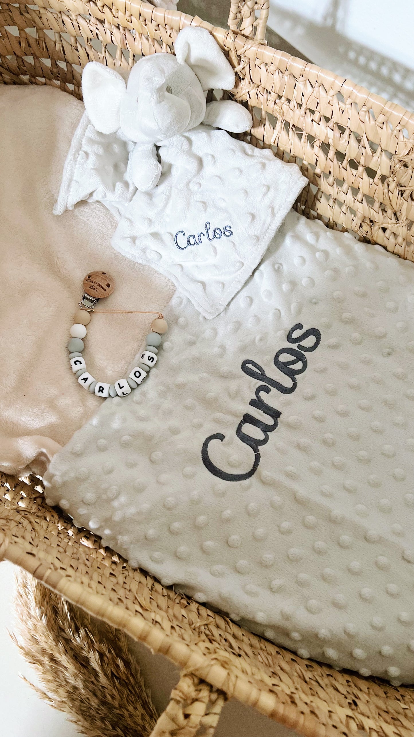 Pack Manta Personalizada con Doudou y Chupetero - Elefante (Tono gris)