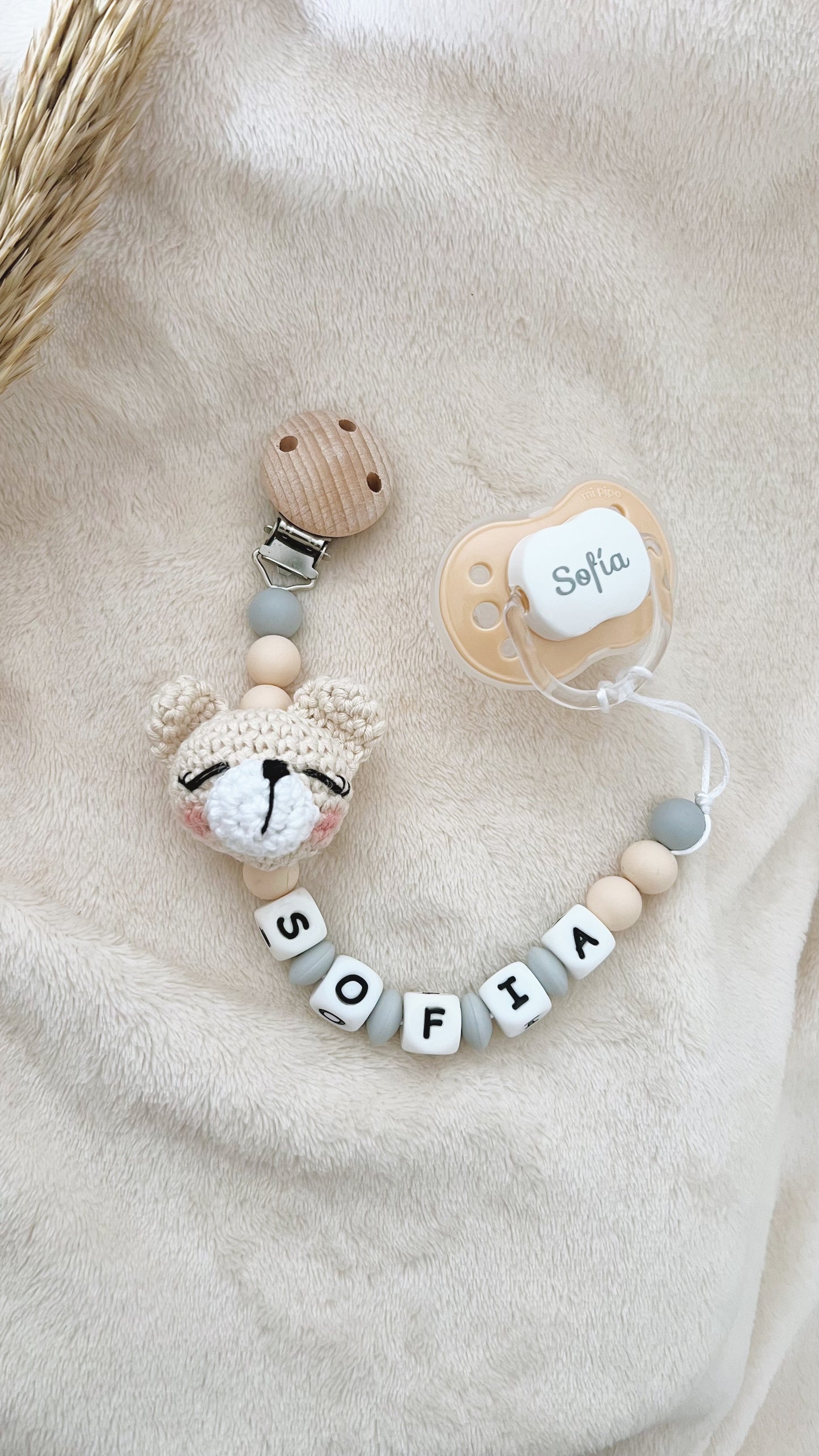 Chupetero Fauna “Osita” con Chupete Personalizado