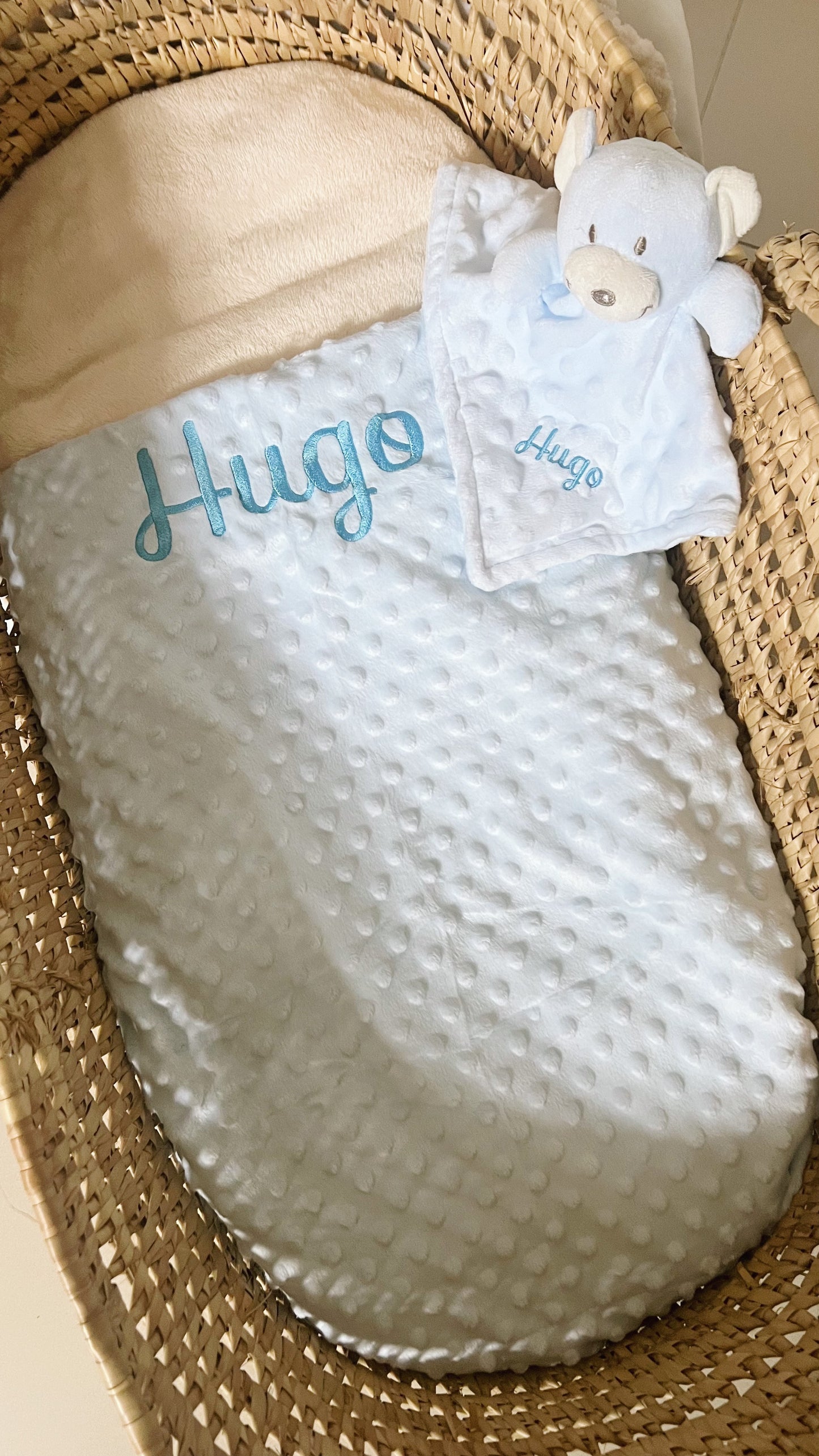 Pack Manta Personalizada azul con Doudou de Perrito