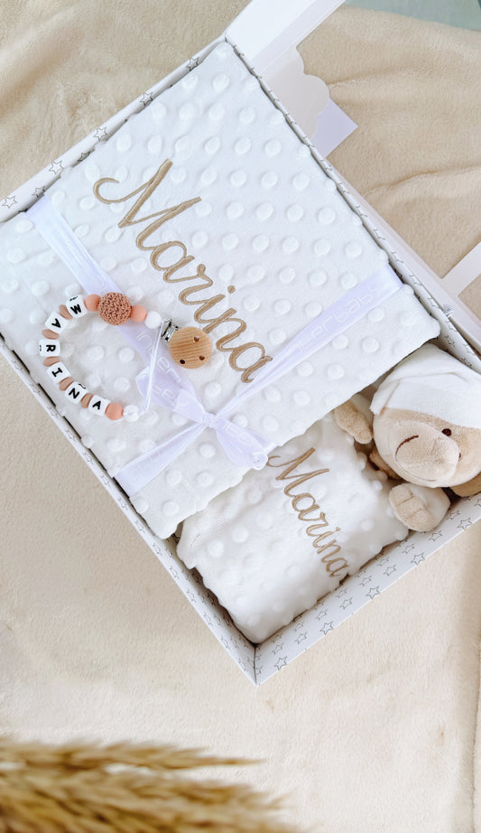 Pack Manta Personalizada con Doudou y Chupetero - Beige