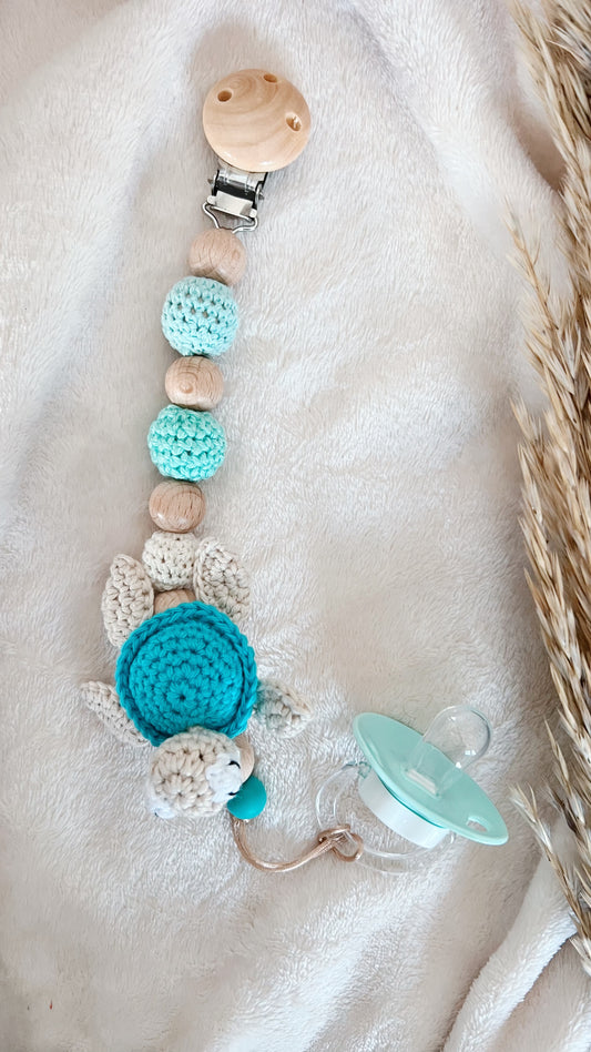 Chupetero Personalizado Crochet - Tortuga Celeste