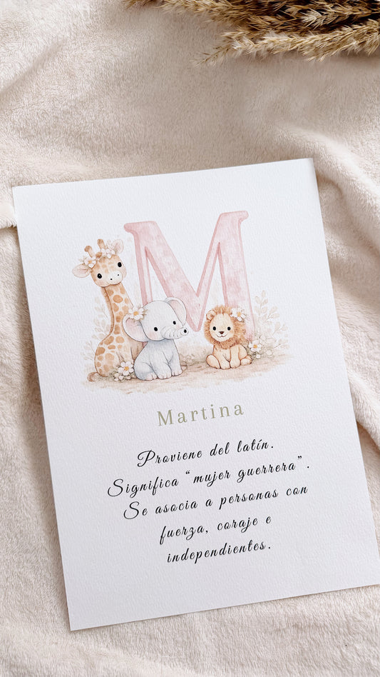 Lámina Safari Floral - Inicial y significado del nombre