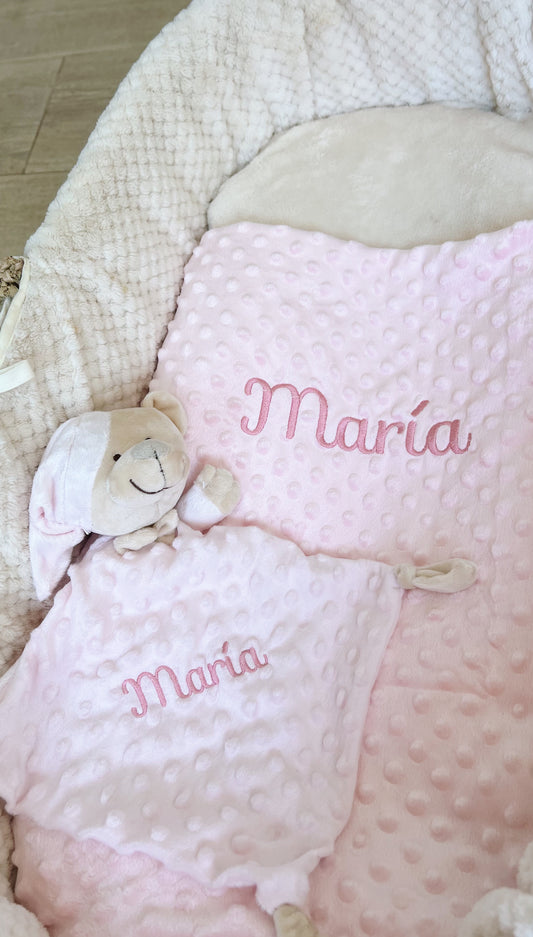 Pack Manta y Doudou Rosa personalizados (Osito Dormilón)